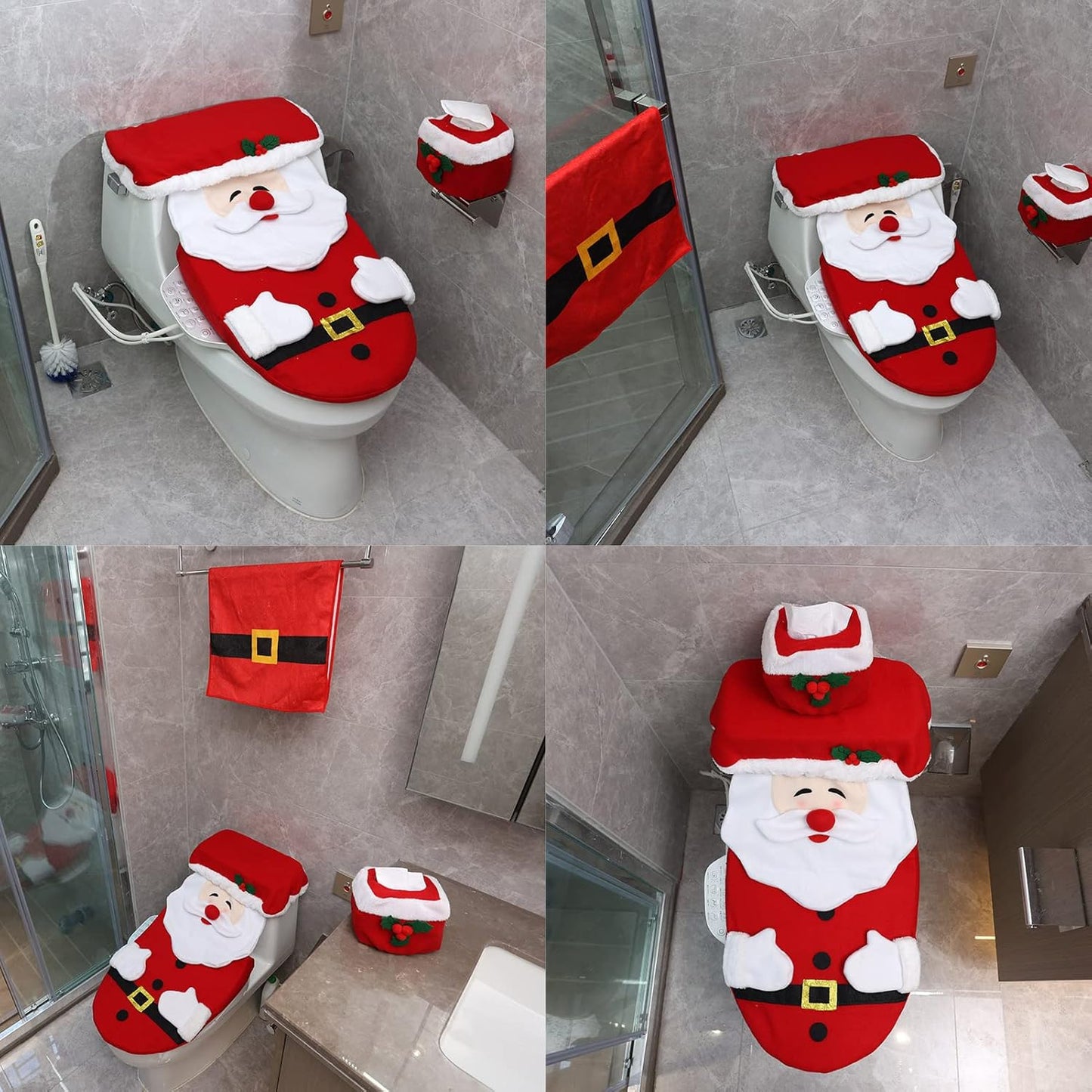 4Pcs Xmas Santa Toilet Seat Cover and Towel,Christmas Decorations Clearance