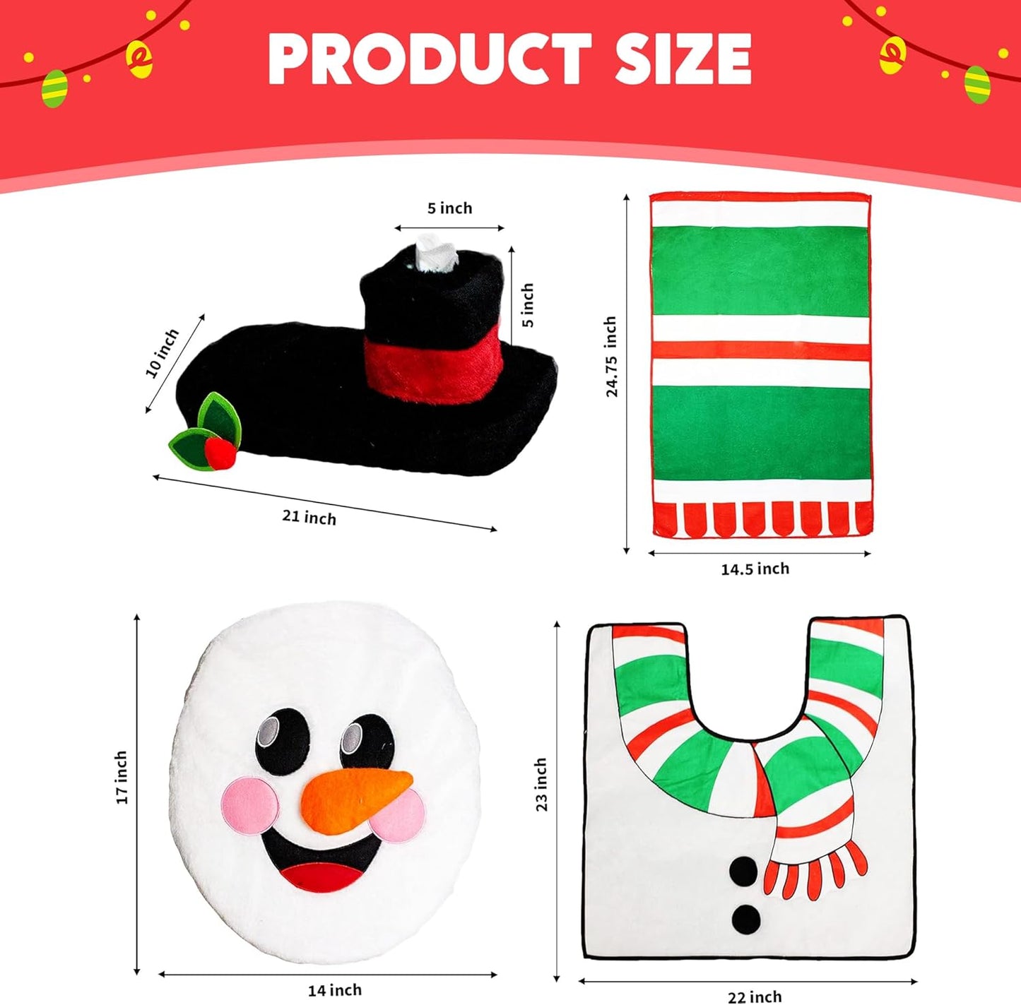 2 Set 5 Pieces Christmas Theme Bathroom Decoration Set w/Toilet Seat Cover, Rugs, Tank Cover, Toilet Paper Box Cover and Santa Towel for Xmas