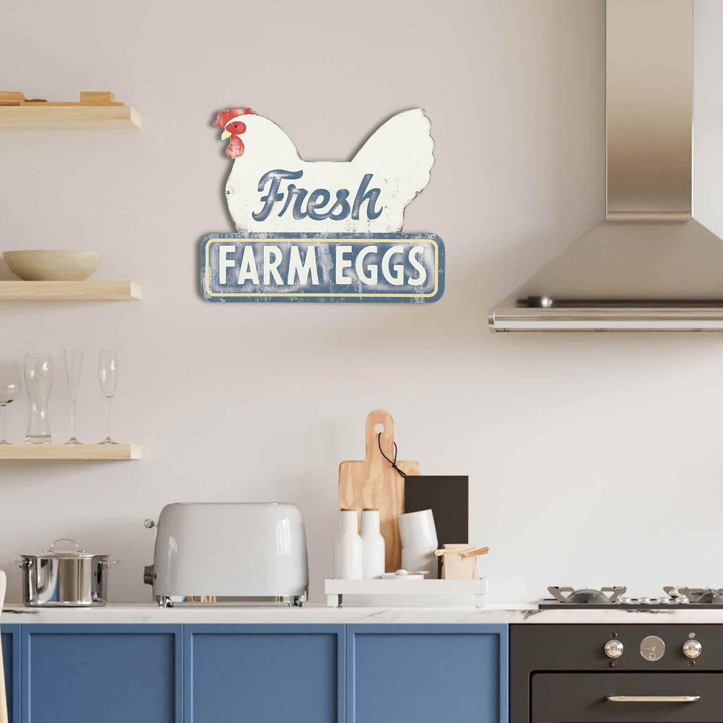 Vintage Farmhouse Kitchen Sign With Hen and Distressed Finish