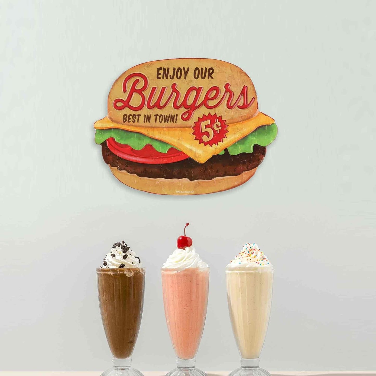 Enjoy Our Burgers Embossed Metal Sign