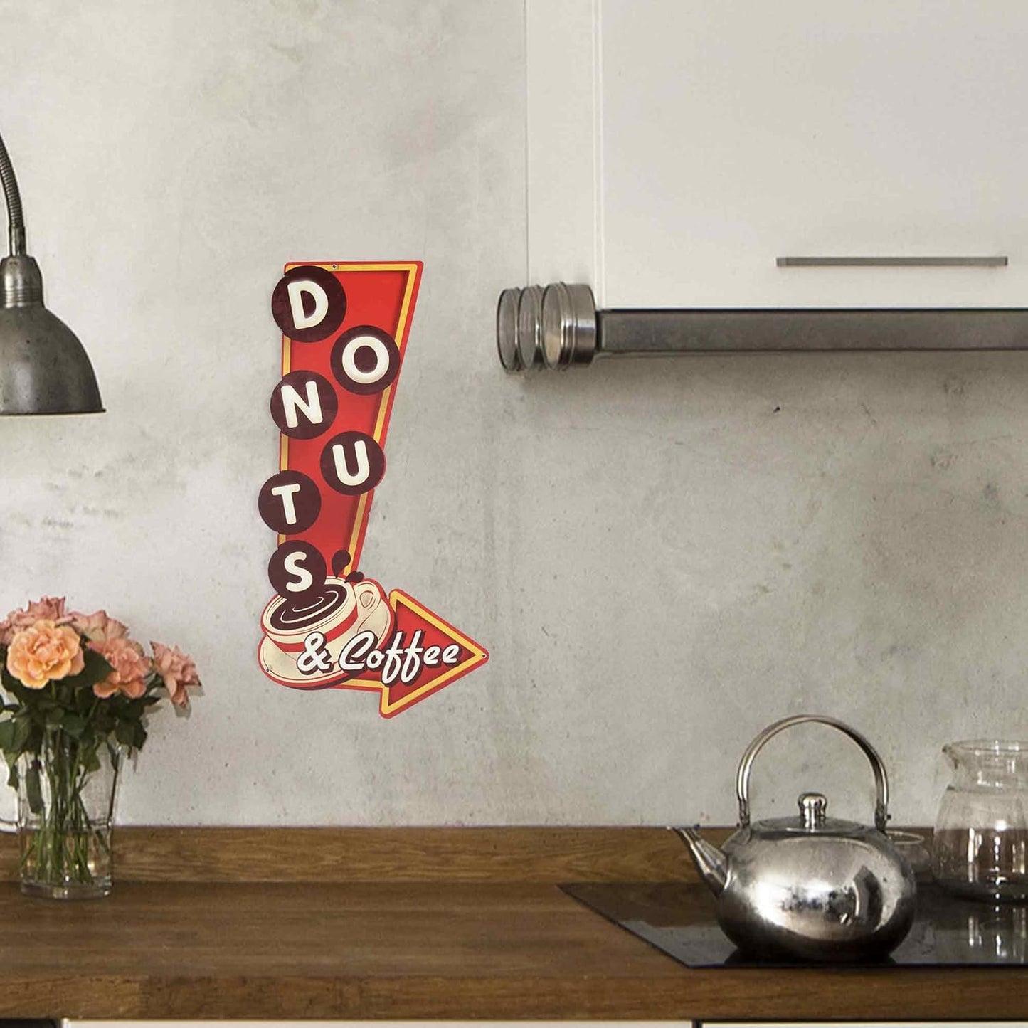 Donuts and Coffee Arrow Metal Sign - Retro Diner Sign