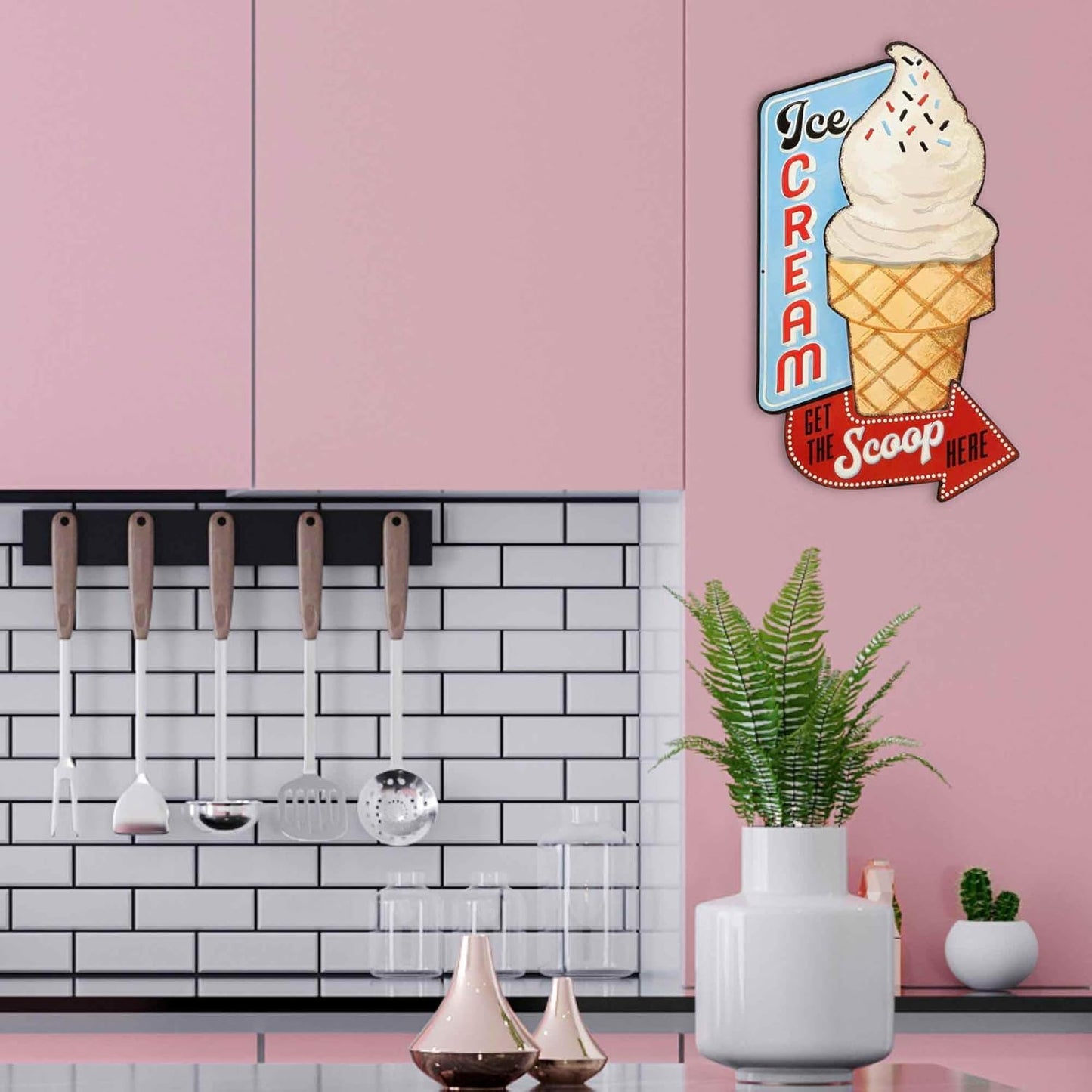 Ice Cream Get the Scoop Here Embossed Metal Sign - Vintage Diner Ice Cream Sign