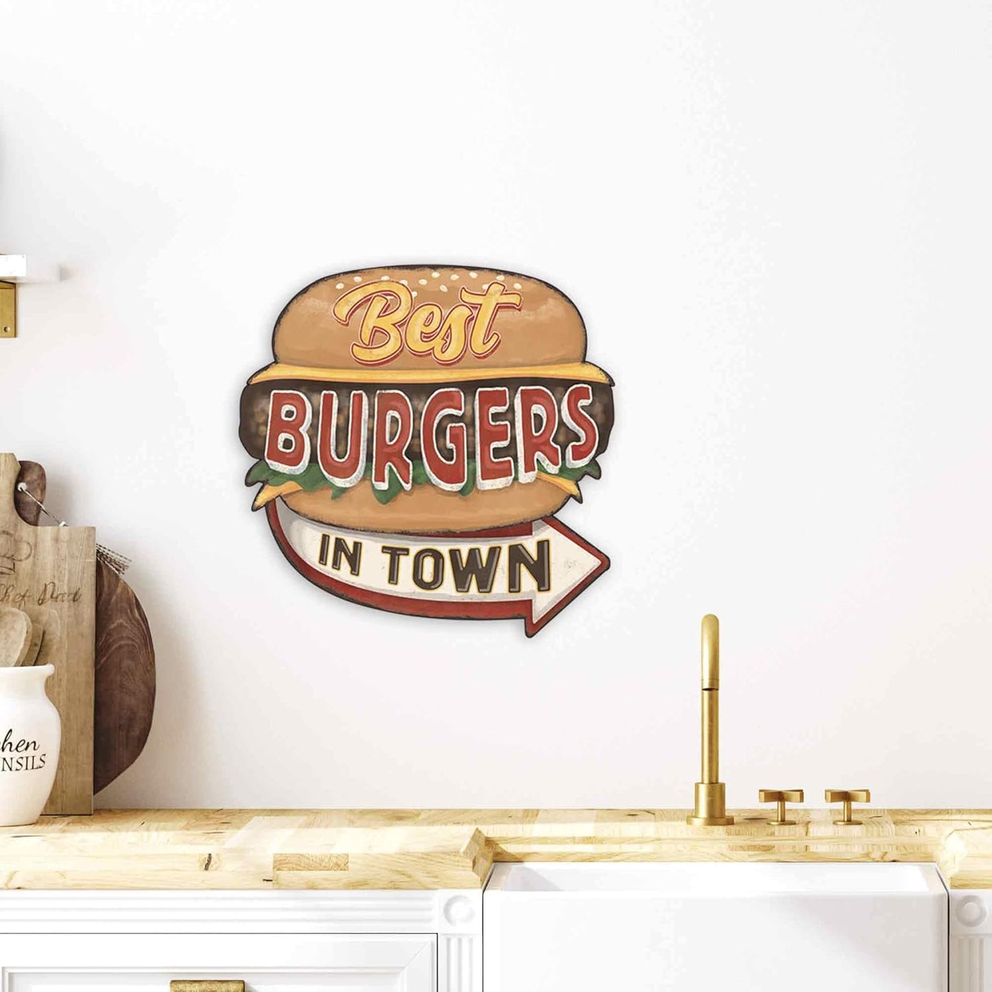 Best Burgers in Town Metal Sign - Large Vintage Diner Sign for Kitchen