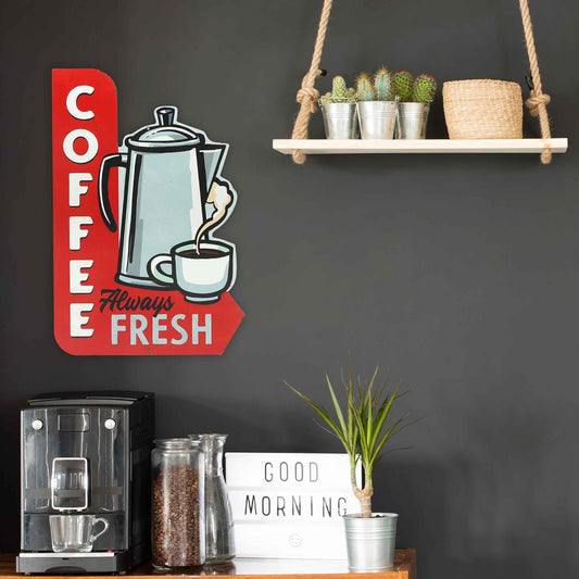 Fresh Coffee Metal Sign - Vintage Coffee Diner Sign With Retro Arrow Die Cut Design