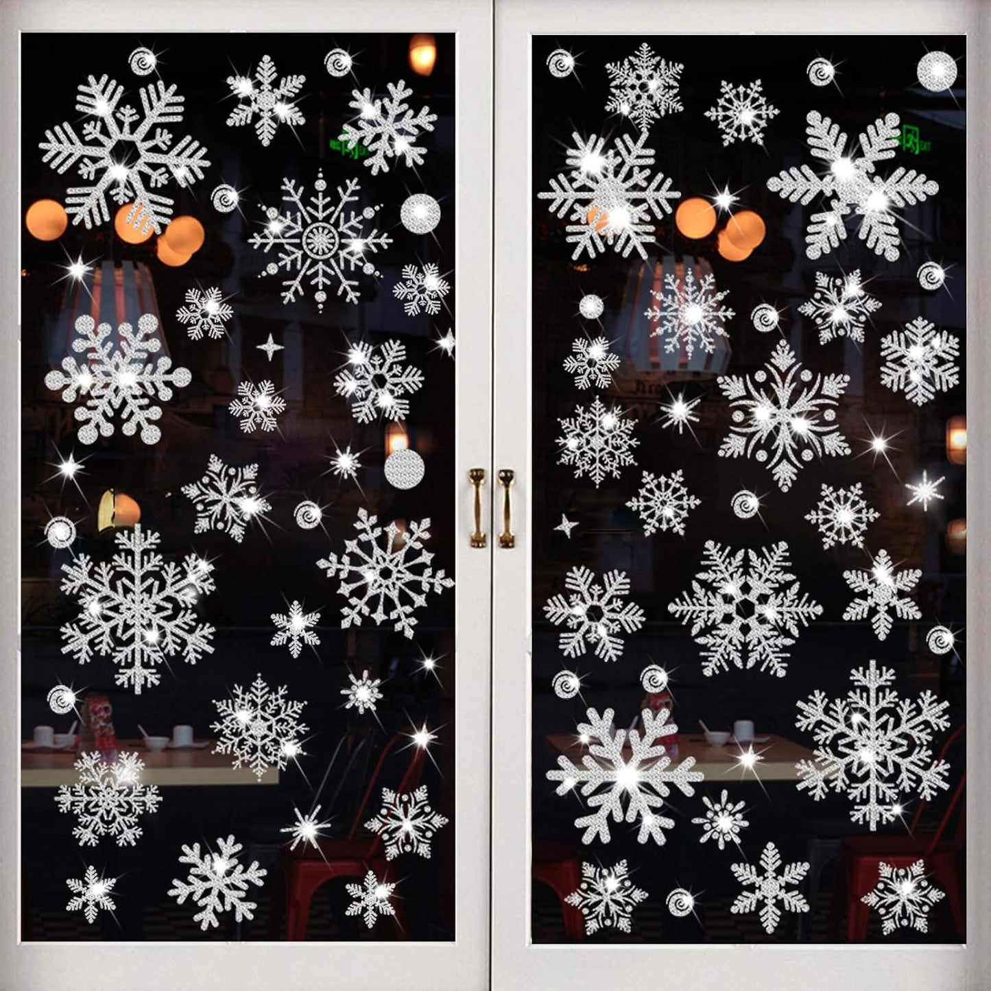 147PCS Silver Sparkling Christmas Window Clings Winter Wonderland Decorations for Home Christmas Party (Glitter Snowflake)