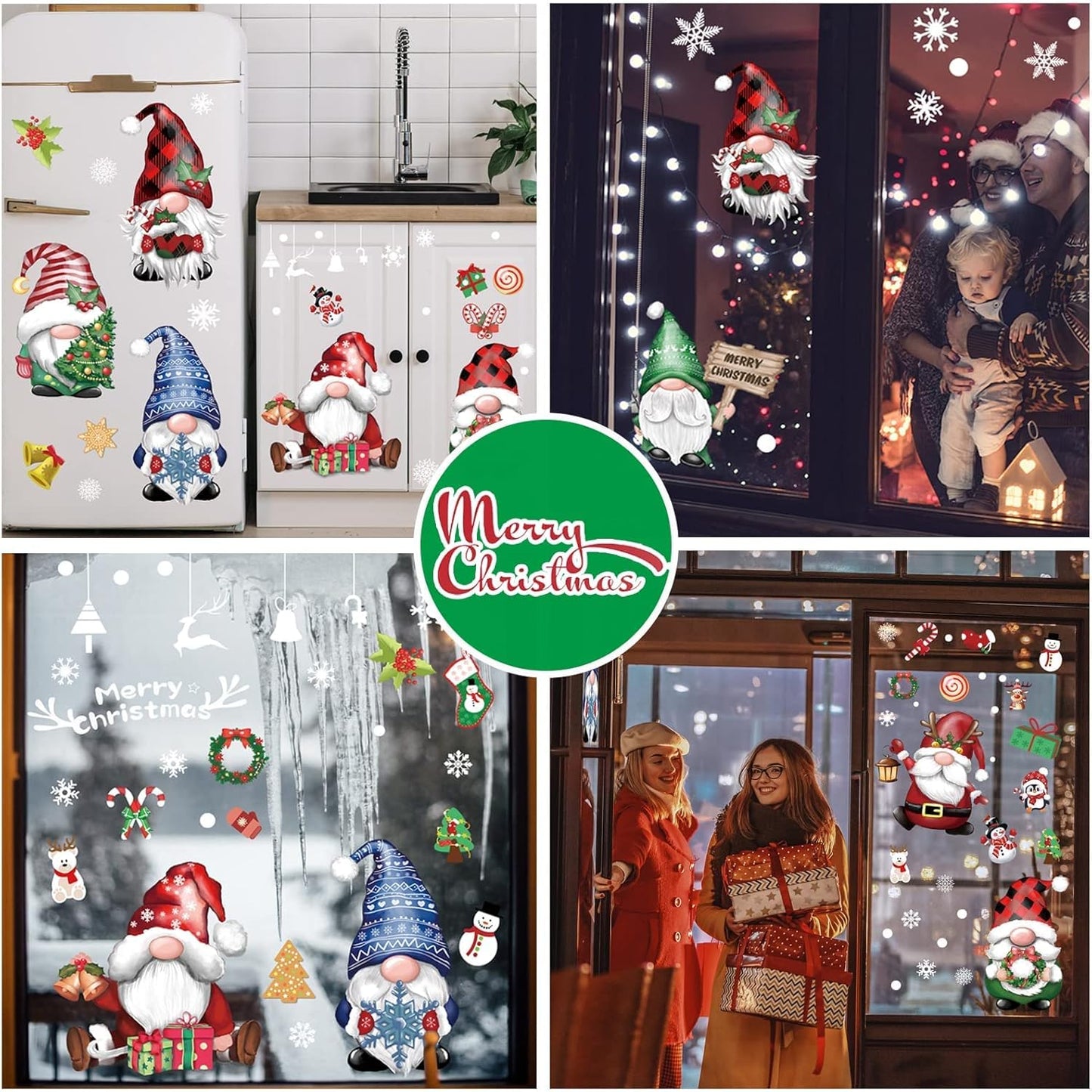 Christmas Window Clings 11 Sheets, Christmas Gnome Snowflake Window Decals Stickers