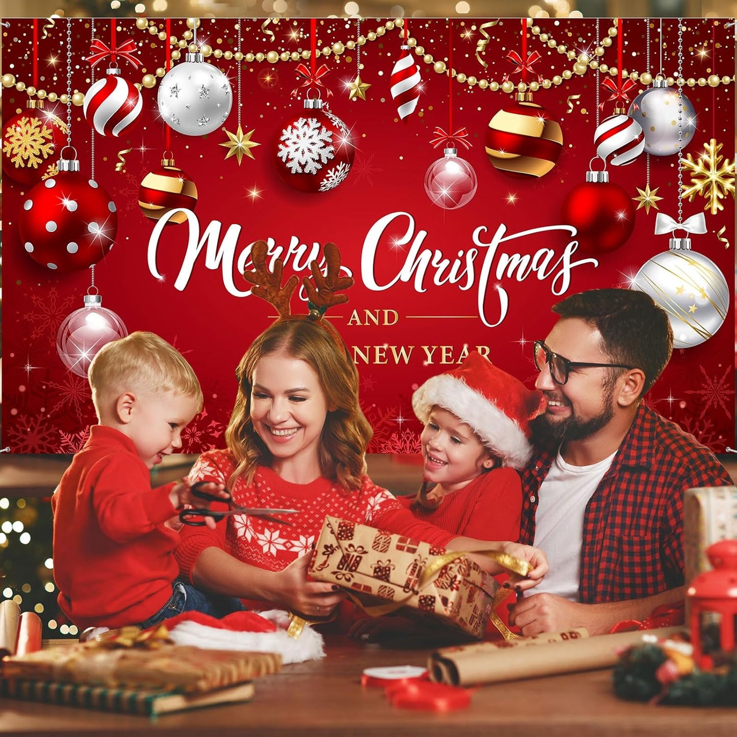 Merry Christmas Party Decoration Christmas Photo Banner Signs Xmas Party Decoration Supplies (Ball)