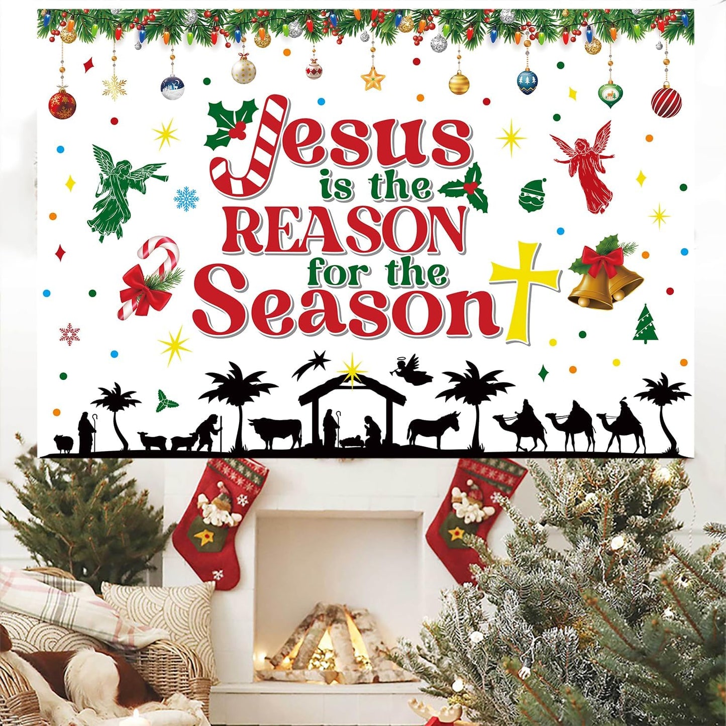 Christmas Nativity Backdrop Jesus is The Reason for The Season Banner Christmas Religious Backdrop Xmas Photography Background