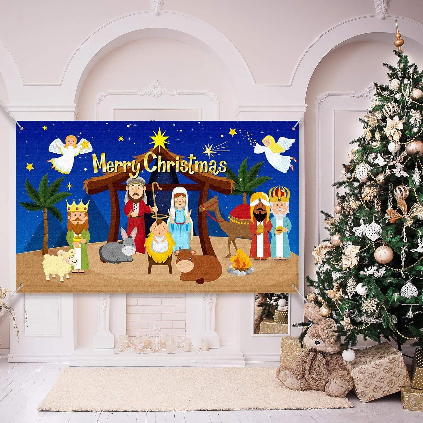 Christmas Nativity Scene Backdrop Christian Religious Background Xmas Photography Booth Prop