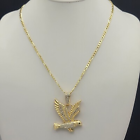 Mens 14k Gold Plated Hip-Hop Eagle Pendant Figaro Chain Necklace Freedom Symbol