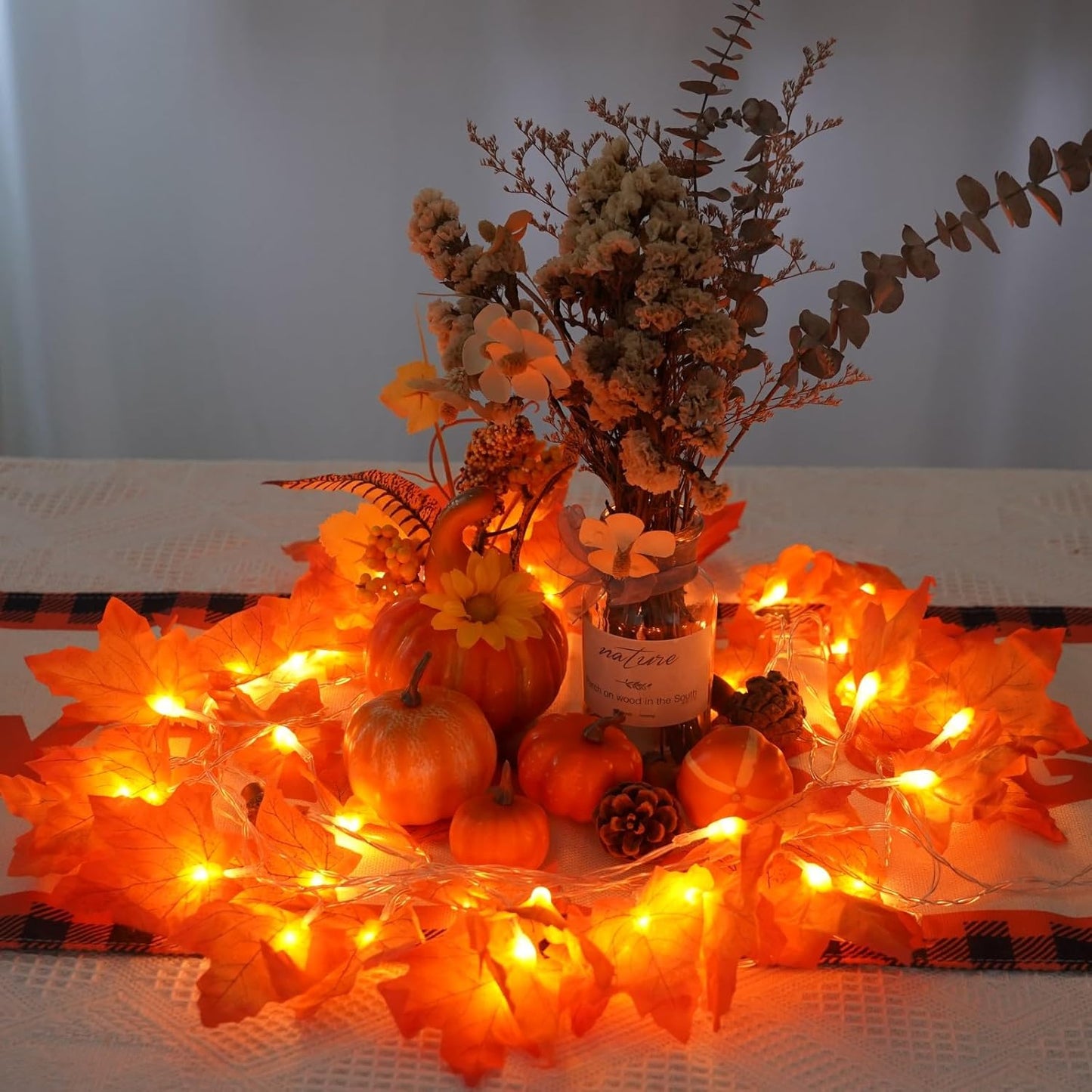 4 PCS LED Lighted Maple Leaves Garland for Halloween and Autumn Decor