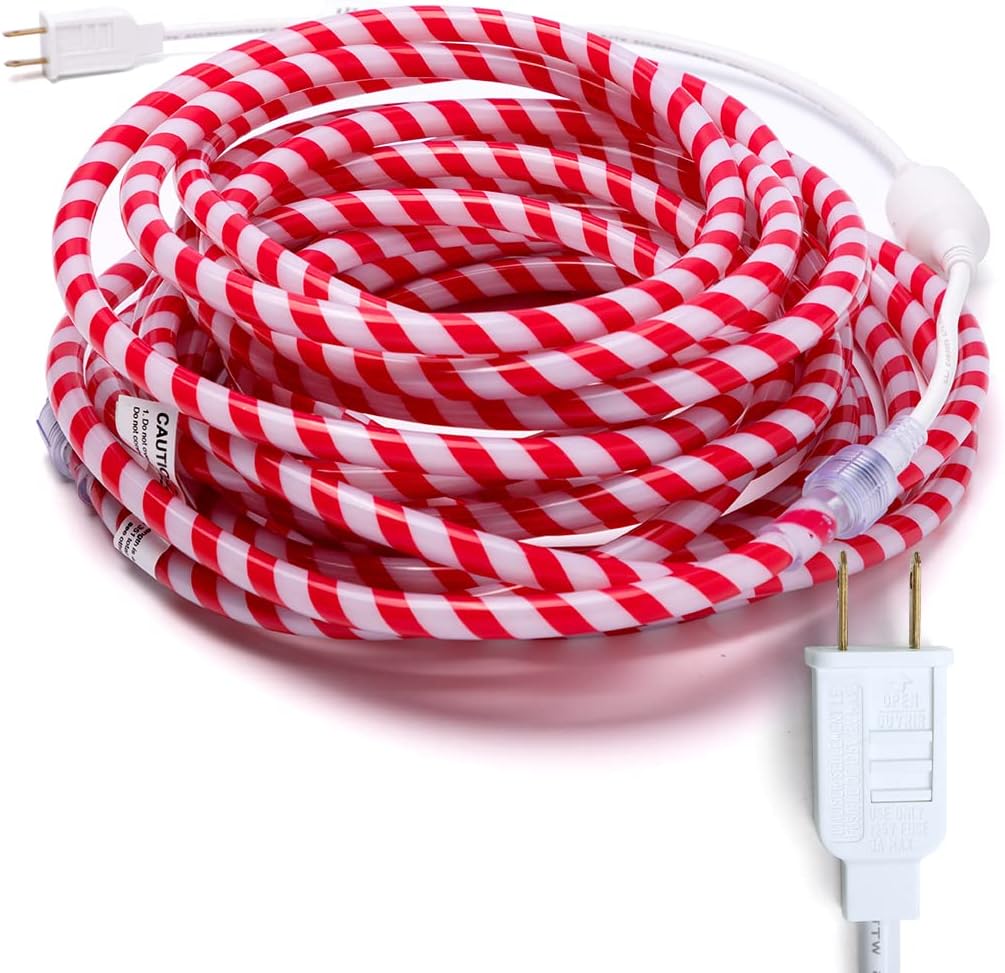 40FT LED Candy Cane Rope Lights, Waterproof Outdoor 360 LED Christmas Decor Lights for Garden