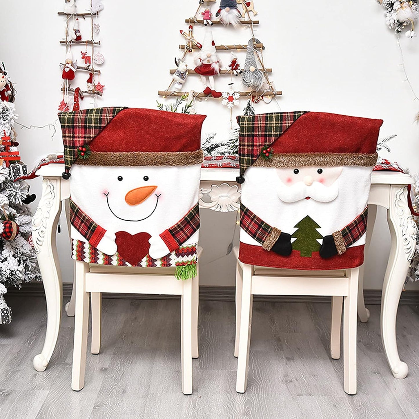 6 Pcs Christmas Chair Back Cover for Dining Room, Santa Claus Snowman Reindeer Xmas Dinner Chairs Cover