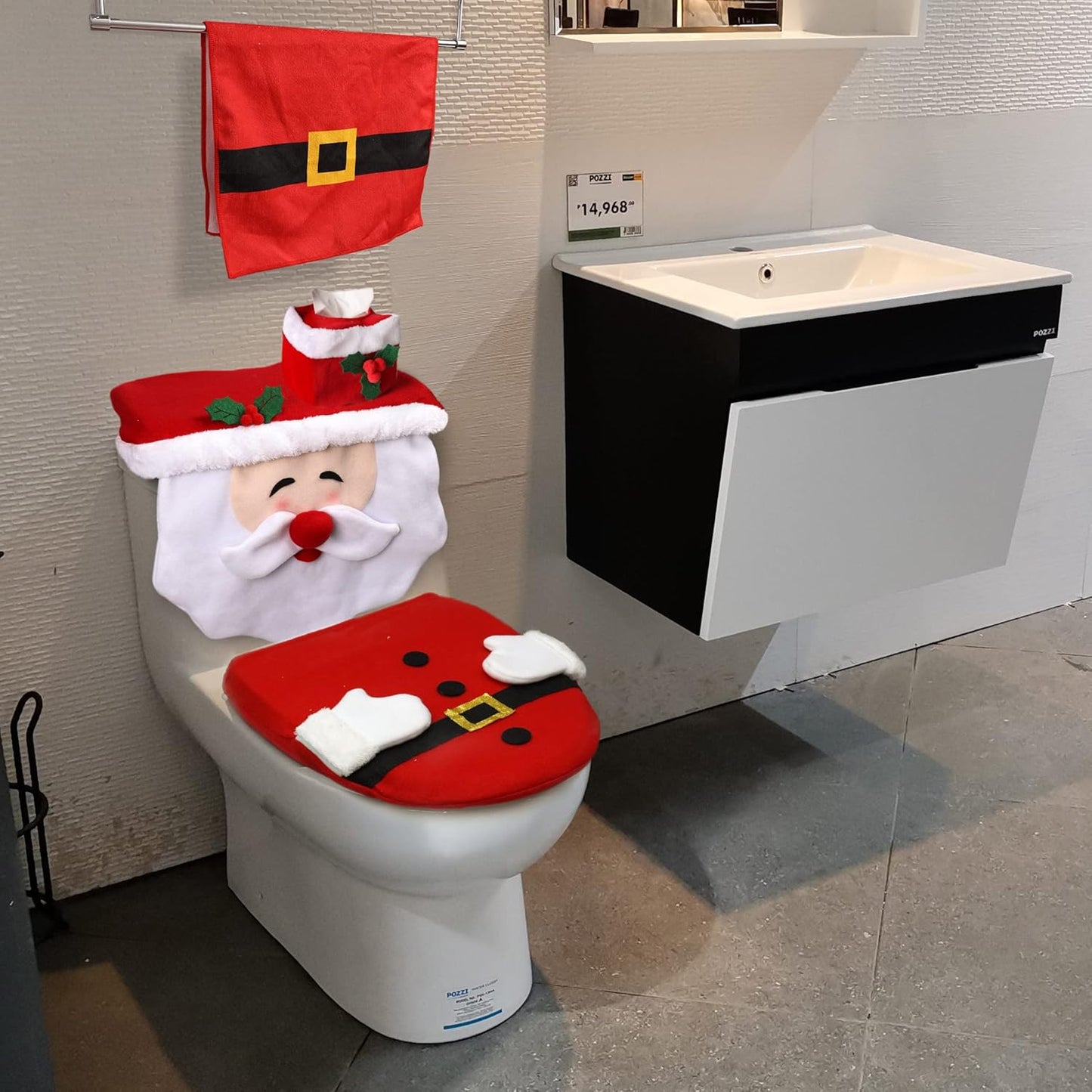 4Pcs Xmas Santa Toilet Seat Cover and Towel,Christmas Decorations Clearance