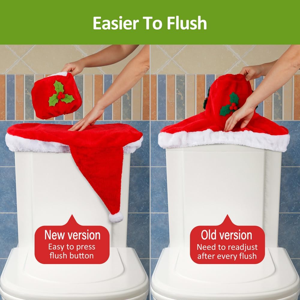 3D Nose Santa Toilet Seat Cover and Rug Set Funny Christmas Decorations Bathroom Set of 5