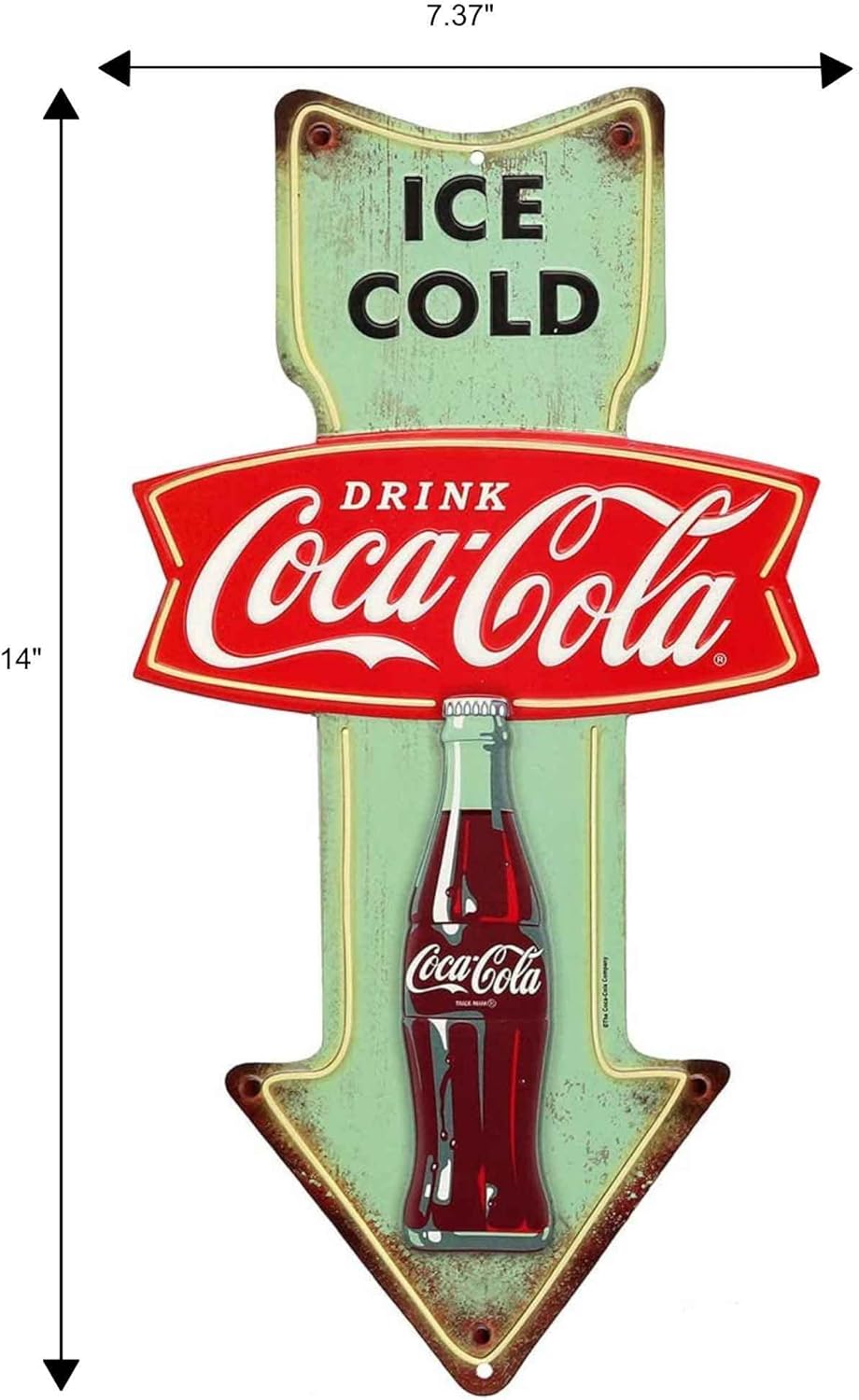 Coca-Cola Ice Cold Arrow Embossed Metal Sign - Vintage Diner Coca-Cola Sign for Kitchen or Man Cave