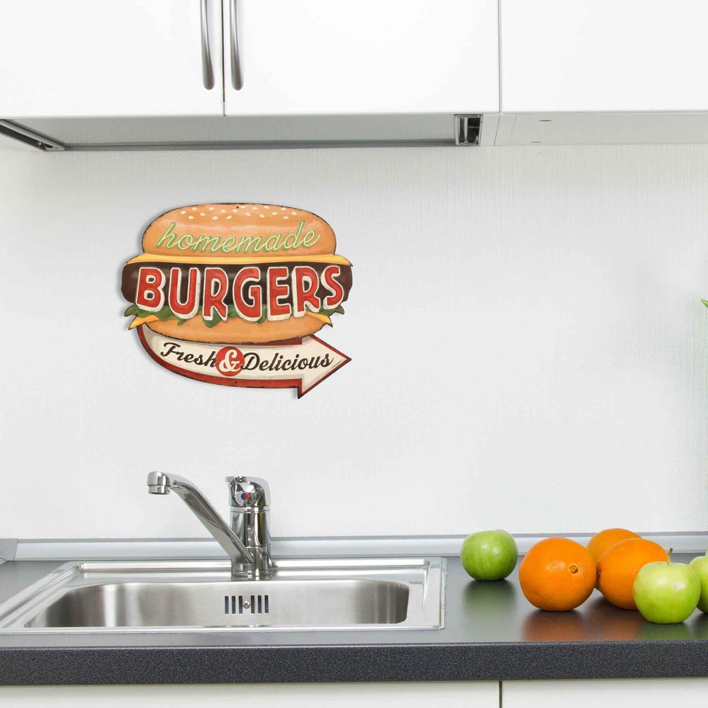 Enjoy Our Burgers Embossed Metal Sign