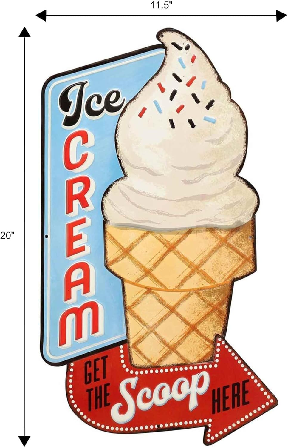 Ice Cream Get the Scoop Here Embossed Metal Sign - Vintage Diner Ice Cream Sign