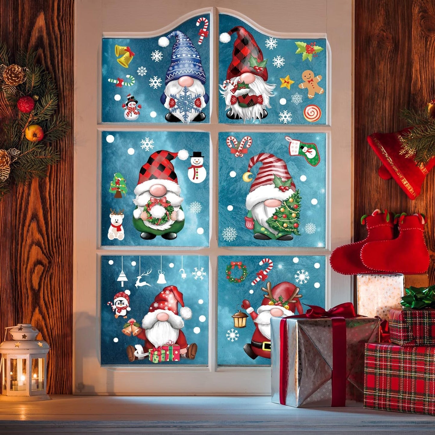 Christmas Window Clings 11 Sheets, Christmas Gnome Snowflake Window Decals Stickers