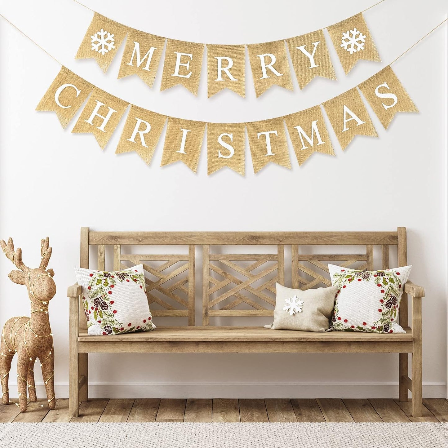 Merry Christmas Banner Burlap Christmas Fireplace Banner Christmas Wall Banners Snowflake