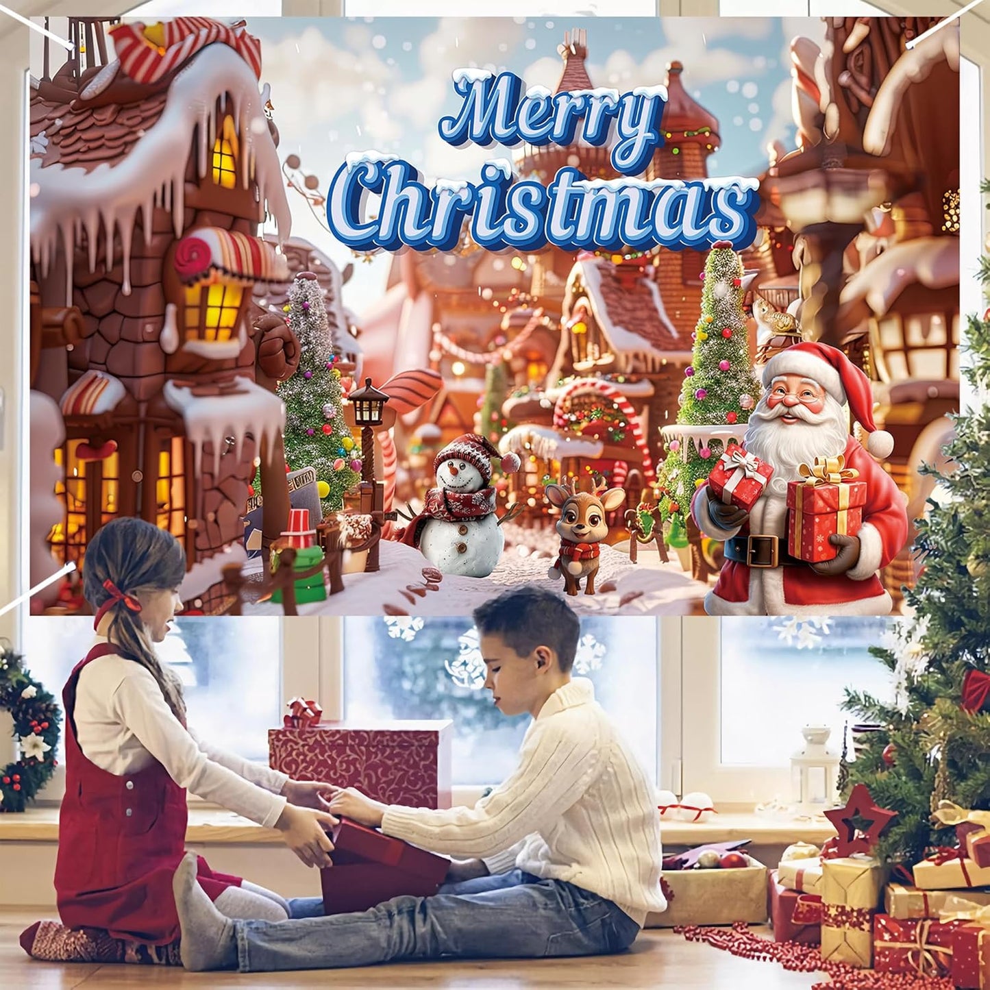 Christmas Backdrop Merry Christmas Party Decoration Background Photo Props for Winter New Year Xmas Eve Family Party Decoration (Red & White)