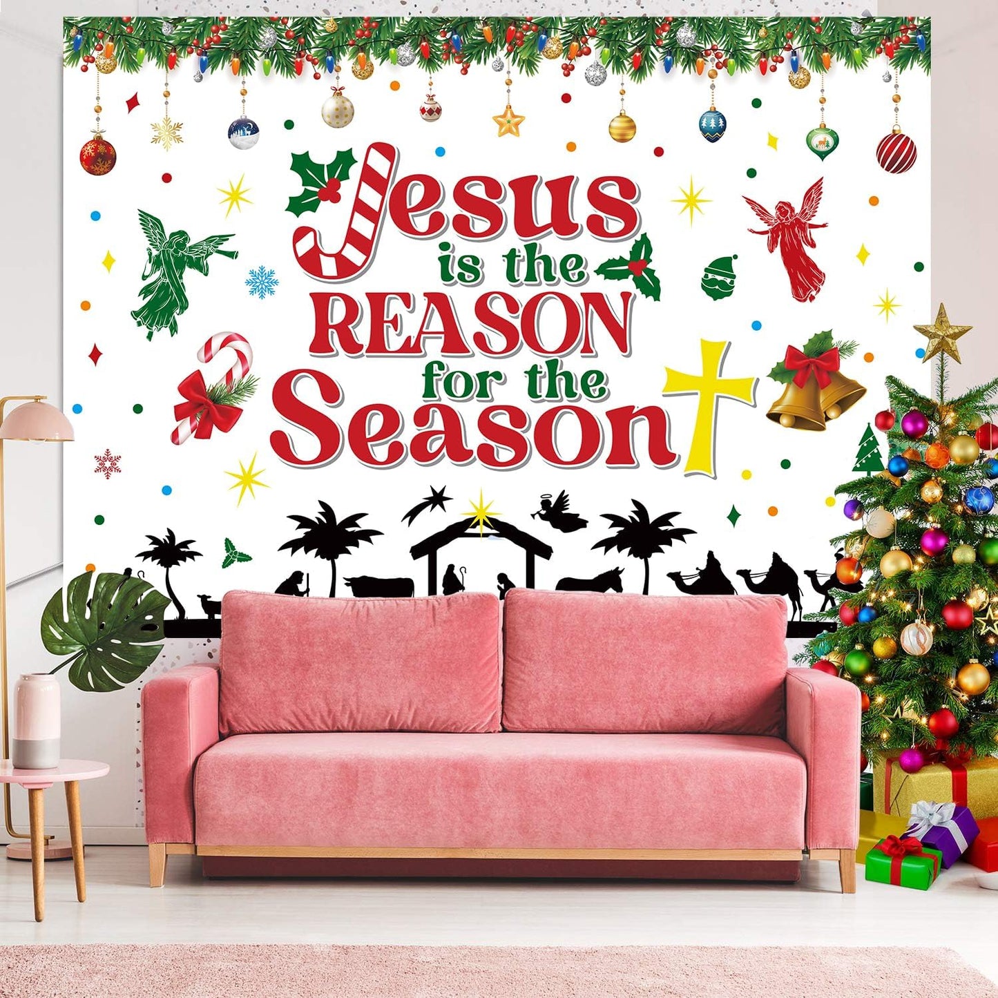 Christmas Nativity Backdrop Jesus is The Reason for The Season Banner Christmas Religious Backdrop Xmas Photography Background