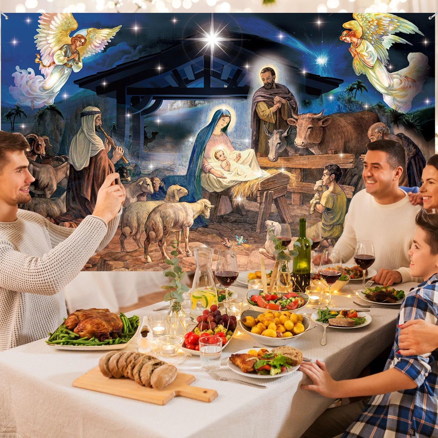 Christmas Decoration Christmas Religious Backdrop Holy Nativity Photography Background Christmas, 73 x 43 In