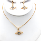 18K Gold Plated Blue Crystals Evil Eye Set Pendant Chain Earrings Jewelry Gift