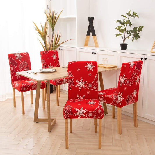 4PCS Stretch Removable Washable Dining Room Chair Protector Slipcovers Christmas Decoration/Home Decor Dining Room Seat Cover