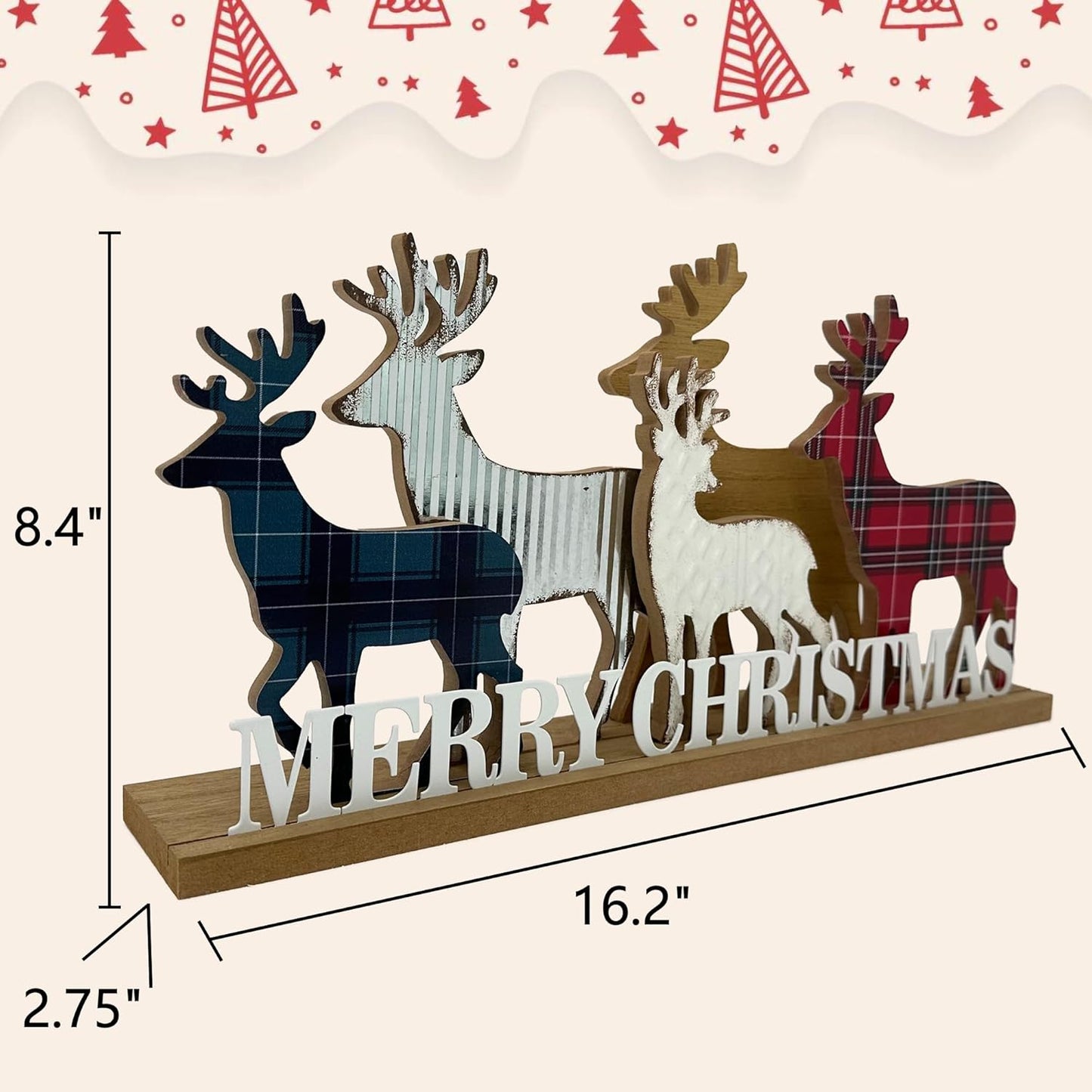 Merry Christmas Sign Wooden Decorative Block Rustic Farmhouse Tabletop Decor