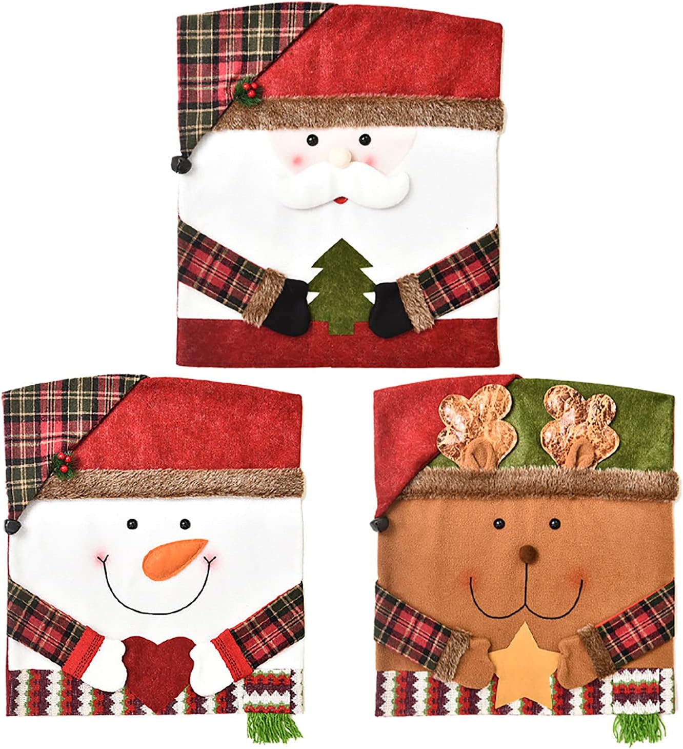 6 Pcs Christmas Chair Back Cover for Dining Room, Santa Claus Snowman Reindeer Xmas Dinner Chairs Cover