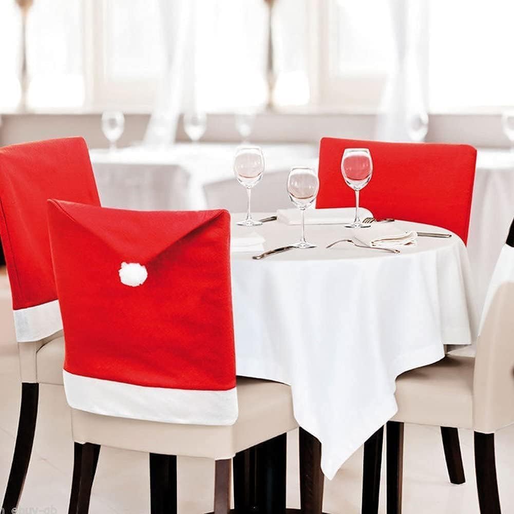 4-Pieces Christmas Chair Covers - Red Non-Woven Fabrics Santa Claus Hat Chair Back Covers for Xmas Decor