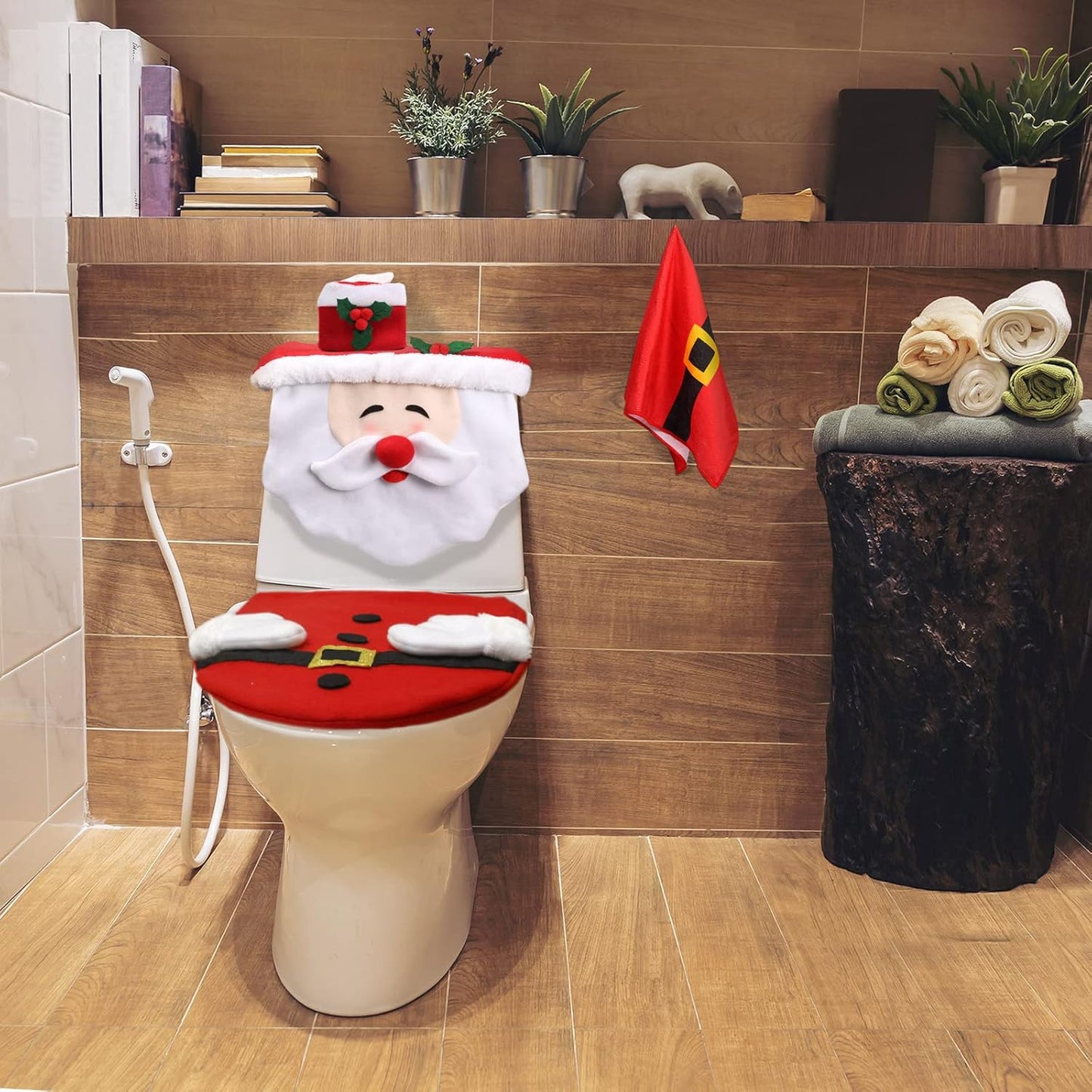 4Pcs Xmas Santa Toilet Seat Cover and Towel,Christmas Decorations Clearance