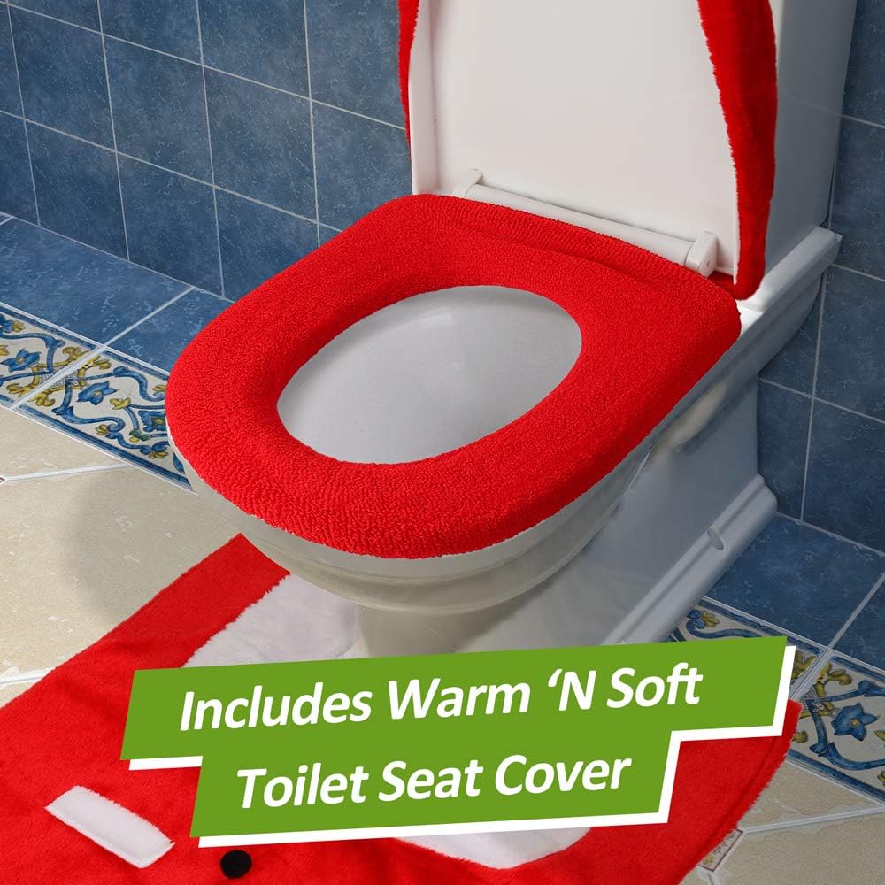 3D Nose Santa Toilet Seat Cover and Rug Set Funny Christmas Decorations Bathroom Set of 5