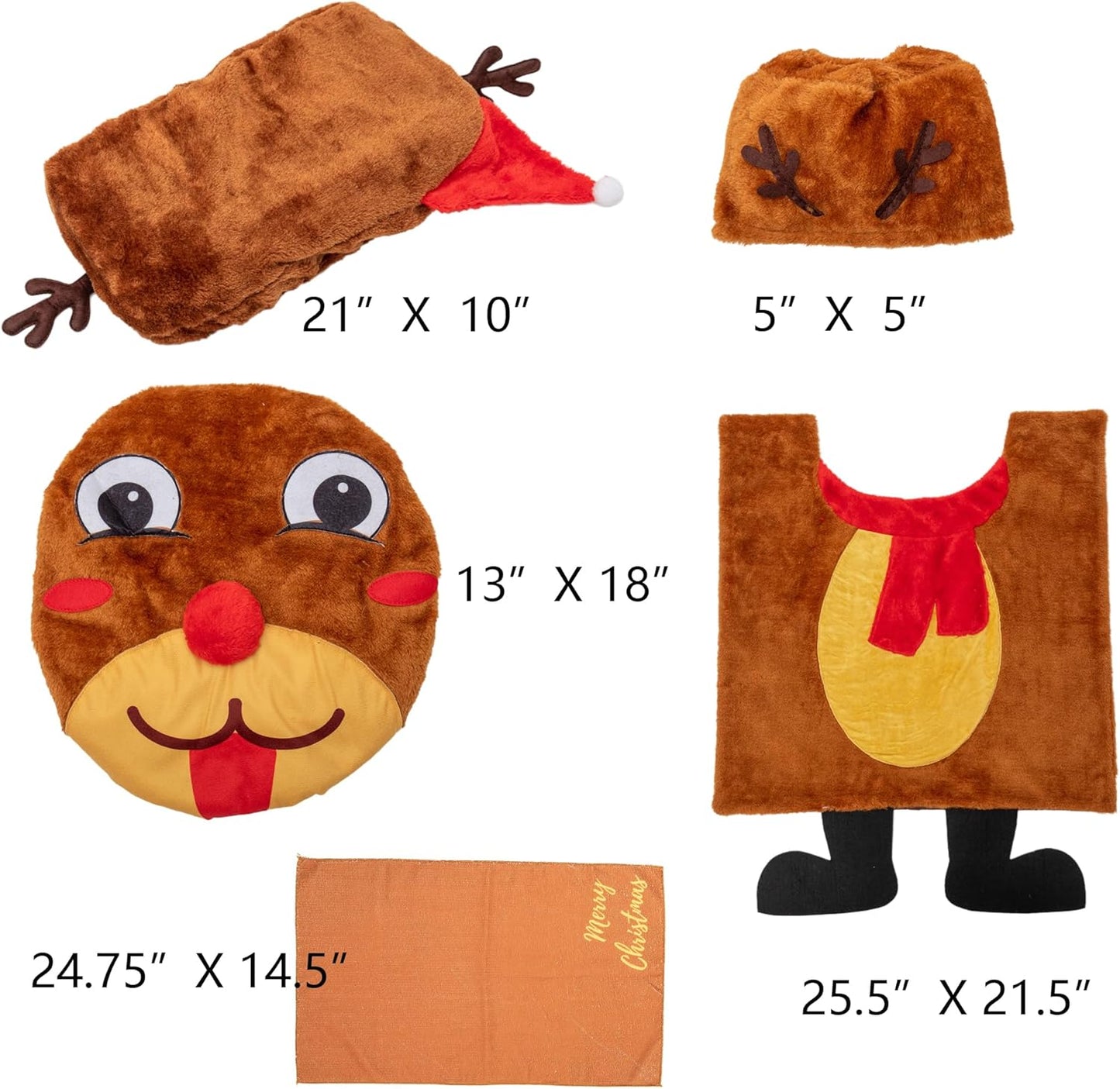 5pcs Toilet Seat Cover, Rugs, Tank Cover, Toilet Paper Box Cover & Towel Xmas Indoor Décor