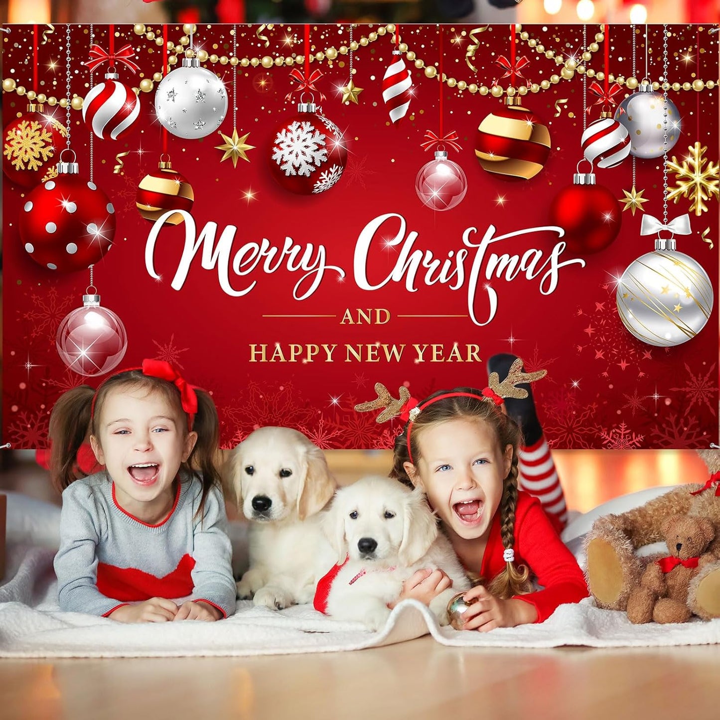 Merry Christmas Party Decoration Christmas Photo Banner Signs Xmas Party Decoration Supplies (Ball)