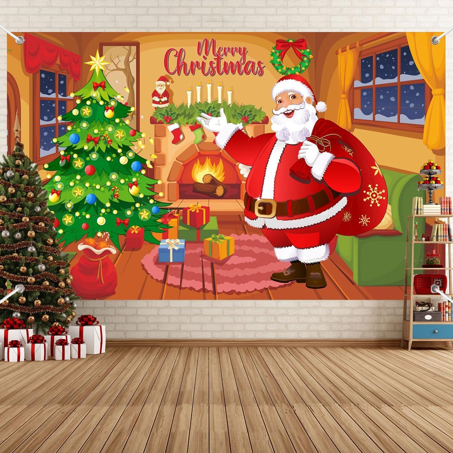 Christmas Santa Claus Banner Large Merry Xmas Door Cover Backdrop Decor Holiday Fabric Background