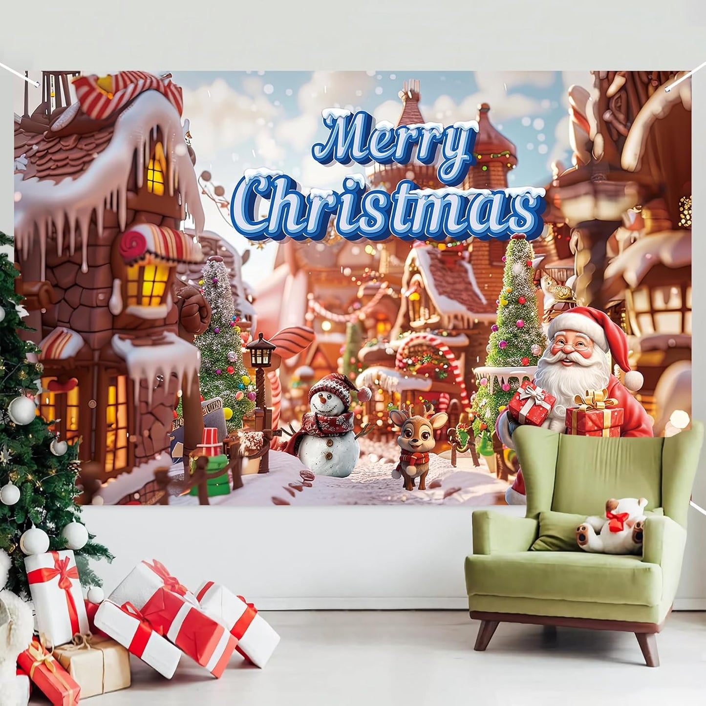 Christmas Backdrop Merry Christmas Party Decoration Background Photo Props for Winter New Year Xmas Eve Family Party Decoration (Red & White)