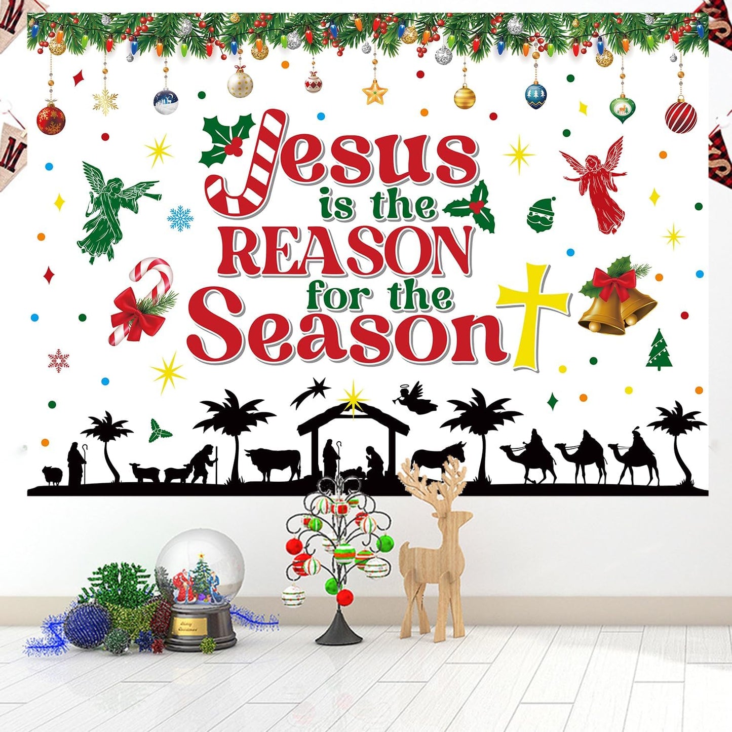 Christmas Nativity Backdrop Jesus is The Reason for The Season Banner Christmas Religious Backdrop Xmas Photography Background