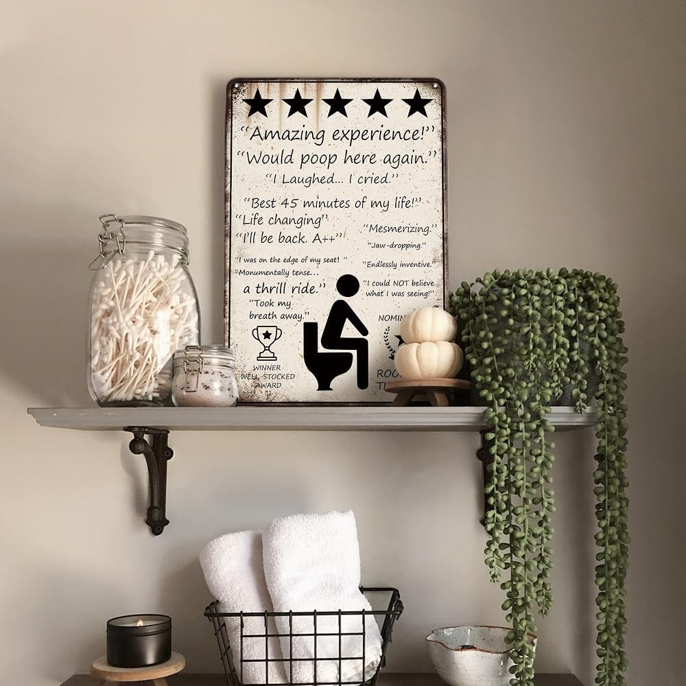 5 Stars Would Poop Here Again Bathroom Sign, Metal Tin Signs Vintage for Bathroom