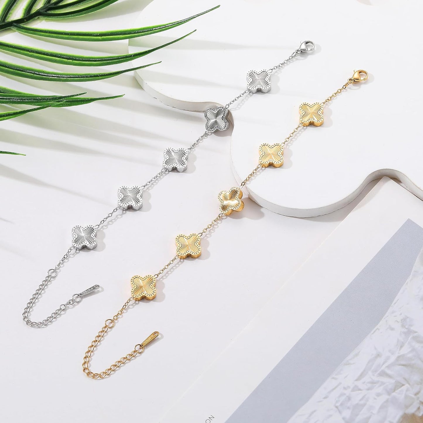 18K Gold Plated Clover Bracelet Dupes Gold Lucky Bracelet for Women Flower Four Leaf Bracelets Jewelry Gifts for Women