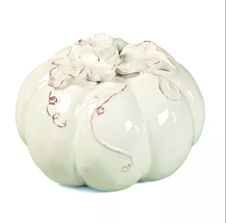 White Ceramic Pumpkin, 8" x 10", Fall Farmhouse Home Decor, Fall, 1 Piece