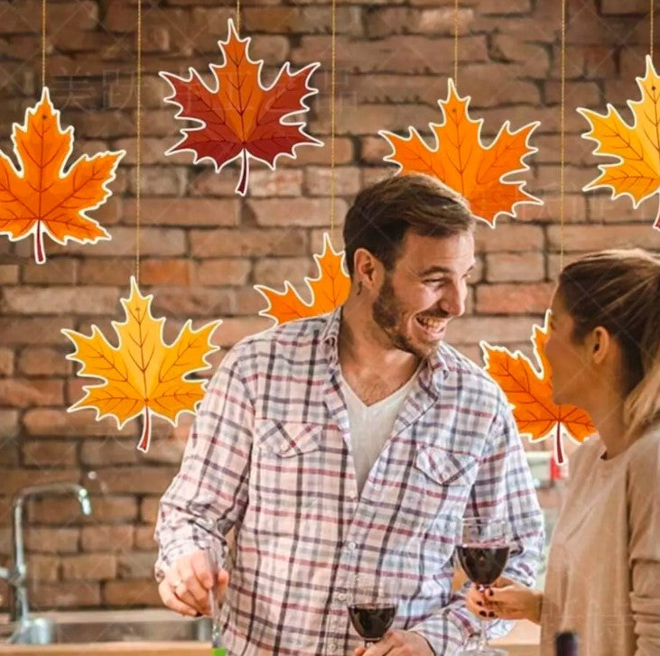 8pcs Autumn Maple Leaf Hanging Ornaments, Fall Birthday & Thanksgiving Party Decor