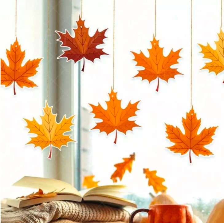 8pcs Autumn Maple Leaf Hanging Ornaments, Fall Birthday & Thanksgiving Party Decor