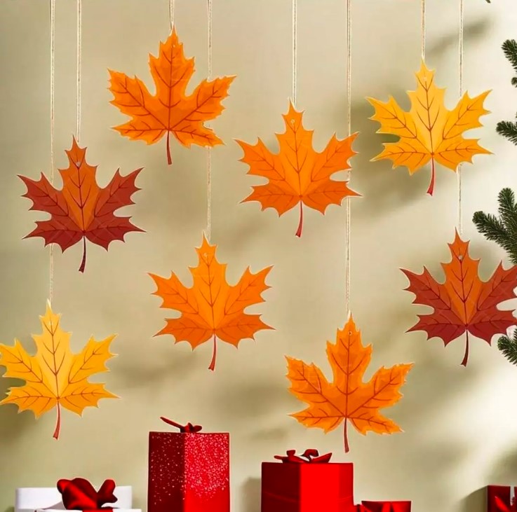 8pcs Autumn Maple Leaf Hanging Ornaments, Fall Birthday & Thanksgiving Party Decor