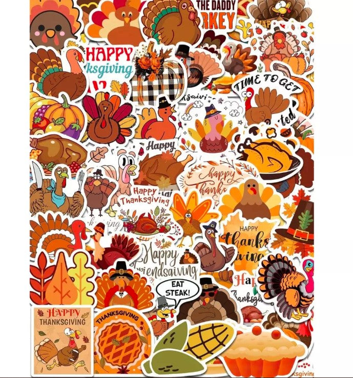 50pcs Thanksgiving Cartoon DIY Stickers DIY Fall Holiday Decor