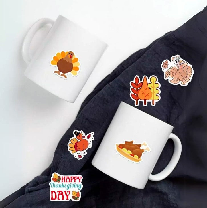 50pcs Thanksgiving Cartoon DIY Stickers DIY Fall Holiday Decor