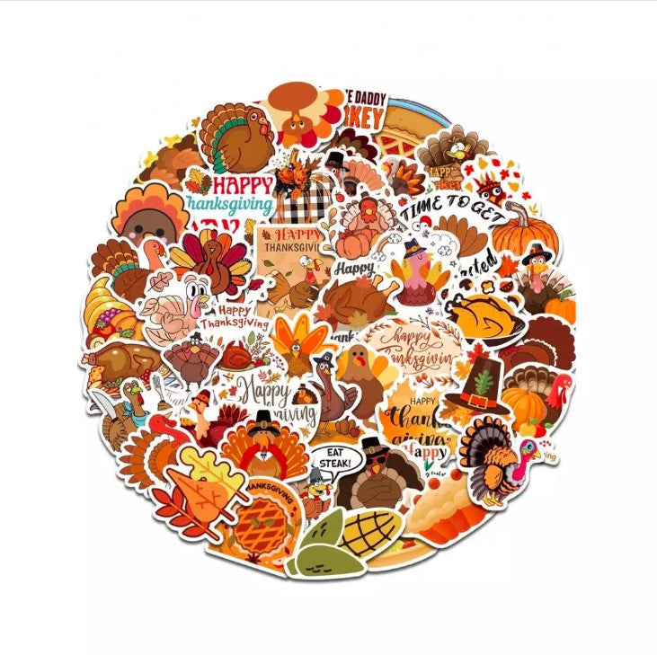 50pcs Thanksgiving Cartoon DIY Stickers DIY Fall Holiday Decor