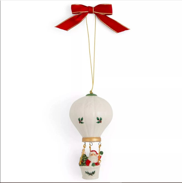 Christmas Tree Hot Air Balloon Dolomite Ornament, 4 Inch