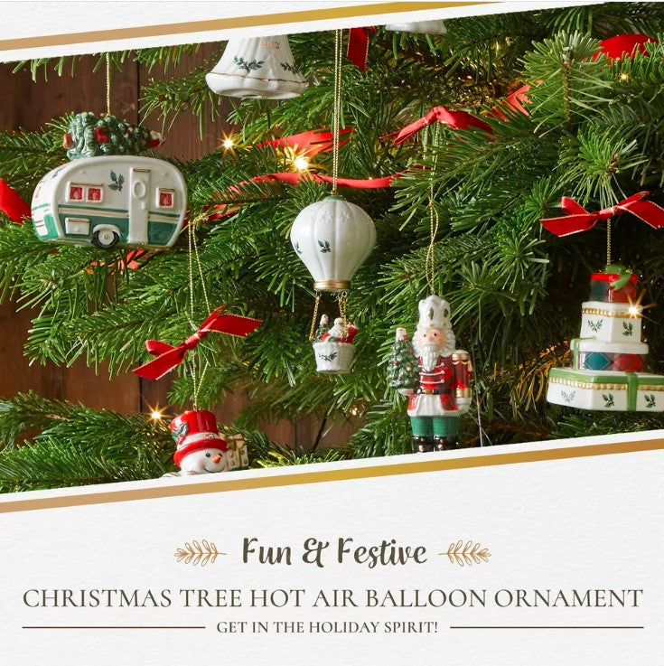 Christmas Tree Hot Air Balloon Dolomite Ornament, 4 Inch